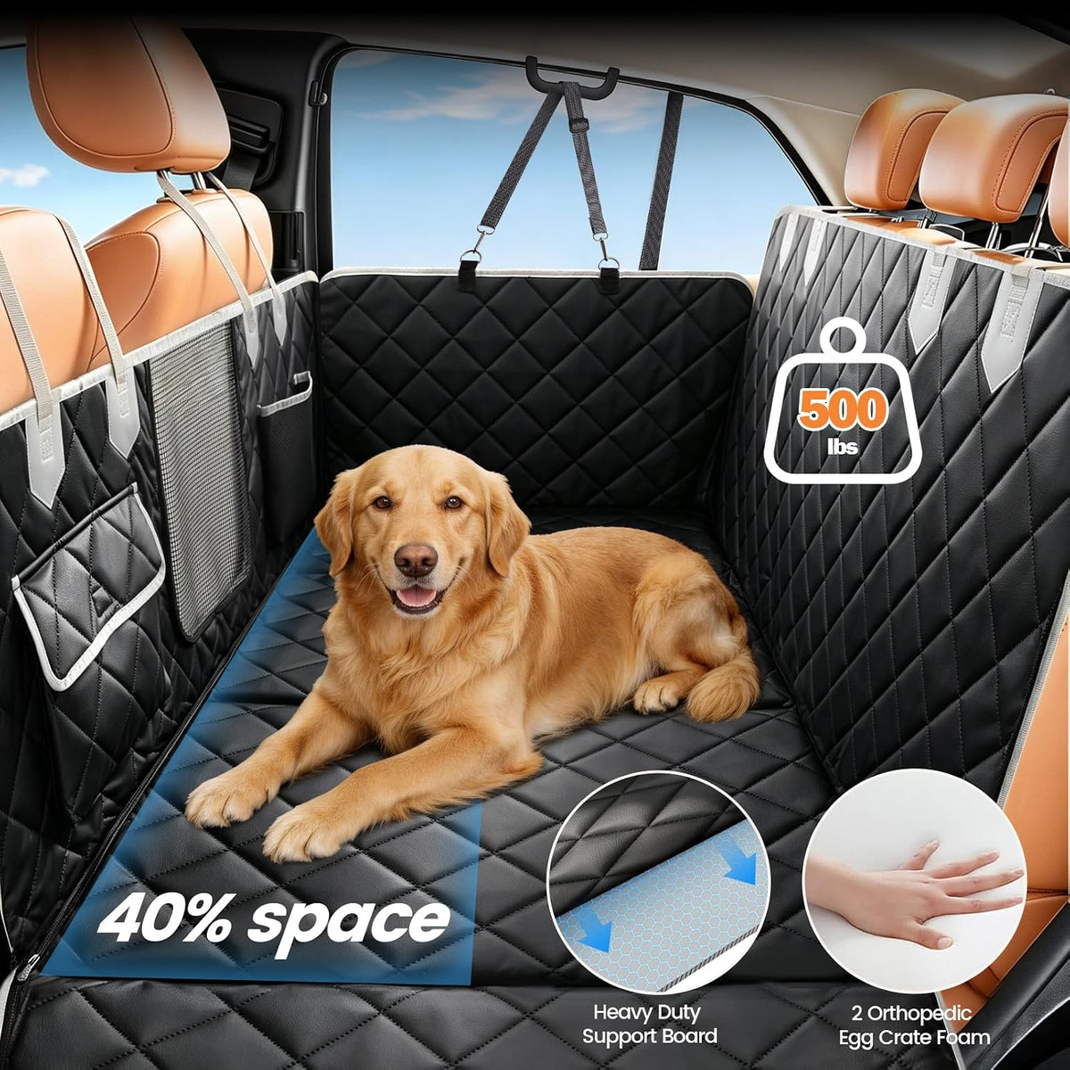 IJVAE Dog Seat Cover for Back Seat - Upgraded Black / For Car/SUV/Small Truck - image 2