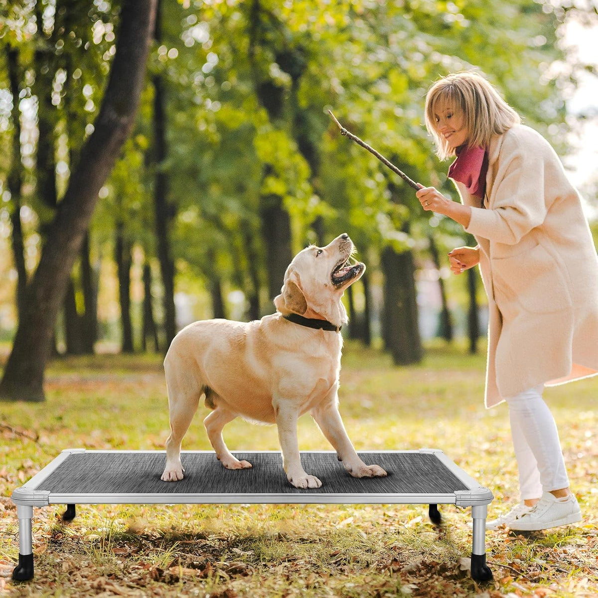 Veehoo Chew Proof Elevated Dog Bed, Cooling Raised Pet Cot - Black Silver / 42.0"L x 30.0"W x 7.0"Th - image 2