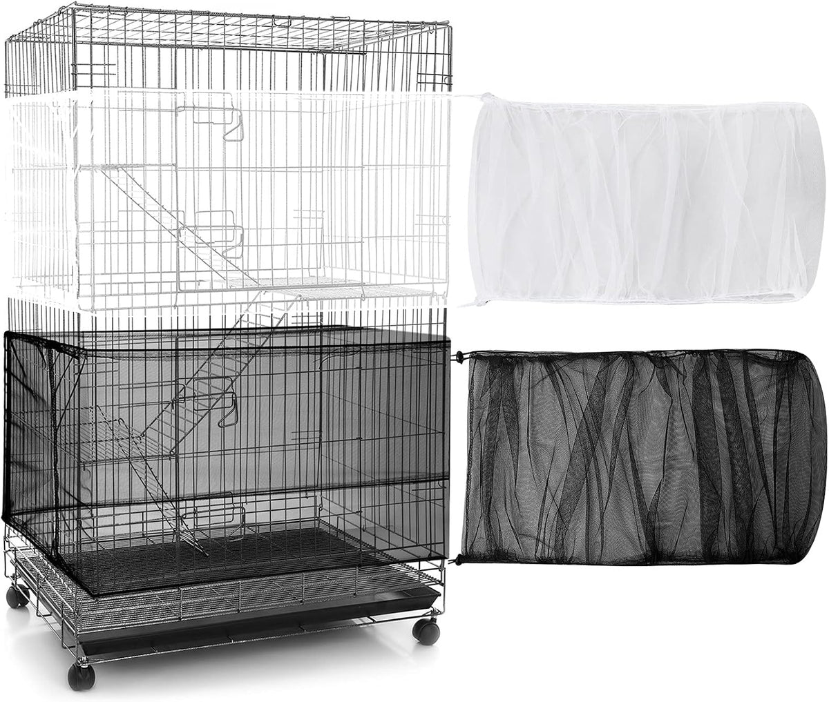 Shappy 2 Pieces Adjustable Bird Cage Seed Catcher Birdcage Cover - White, Black / 118 x 14.6 Inch