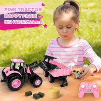 Uarzt Remote Control Tractor Toy with Trailer - Pink - image 2