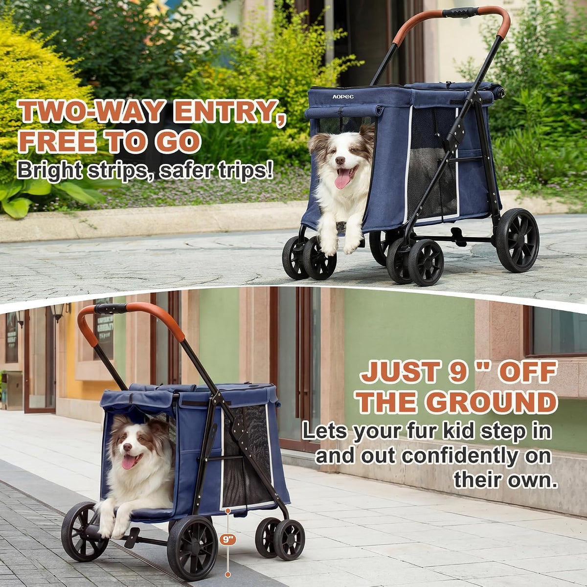 Medium Dog Stroller, Dual Entry One-Touch Folding - Blue - image 3