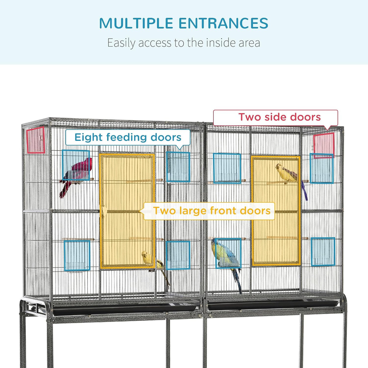 PawHut 65" Double Rolling Metal Bird Cage with Divider - image 4