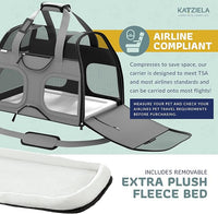 Katziela Pet Carrier - Airline Compliant Dog TSA for Small Dogs and Cats Soft FAA Travel Airplane Luggage (Gray/Black)