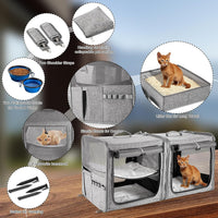 Extra Large Cat Carrier for 2 Cats with Travel Litter Box - Grey / Dual Carriers - image 4