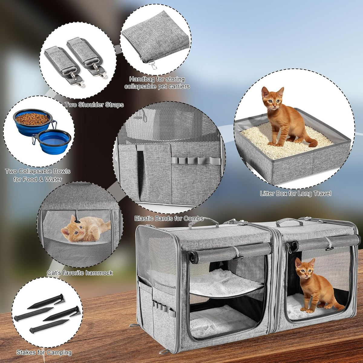 Extra Large Cat Carrier for 2 Cats with Travel Litter Box - Grey / Dual Carriers - image 4