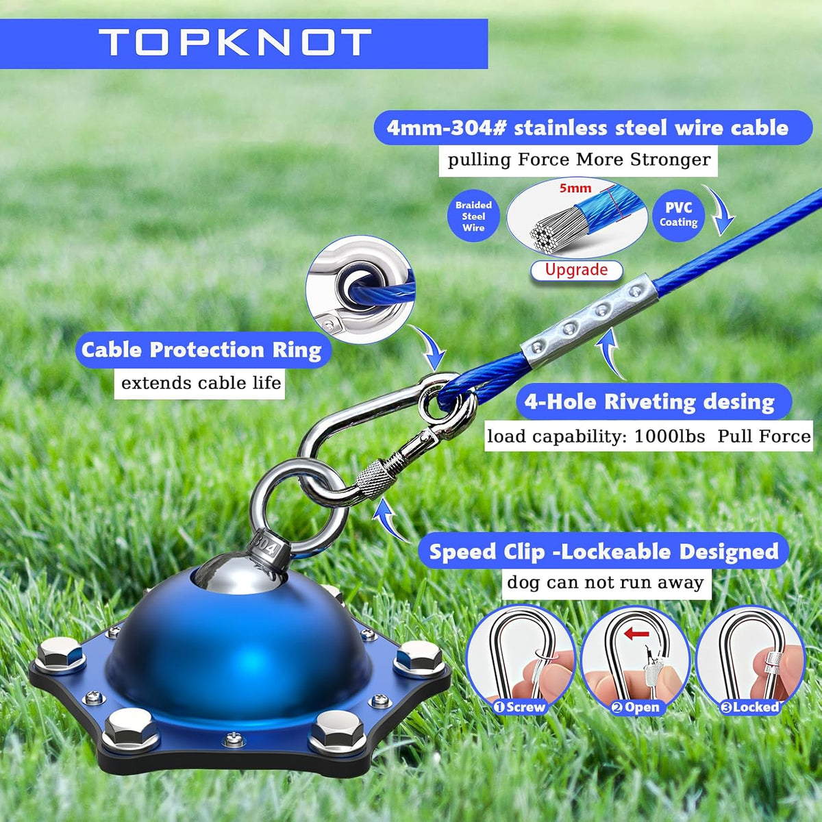 Dog Tie Out Cable and Stake for Camping, 360°Swivel Dog Run - Dog Stake/30ft Cable/200lbs - image 3