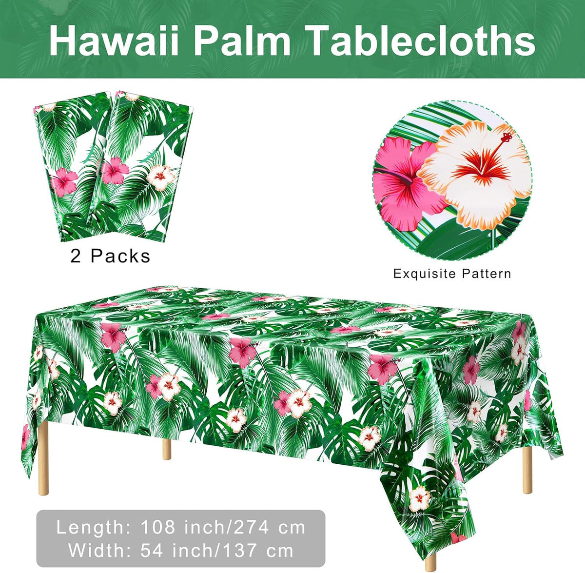 durony 2 Pieces Halloween Candy Corn Disposable Tablecloths 108 x 54 - 2 / Green Hawaiian - image 2