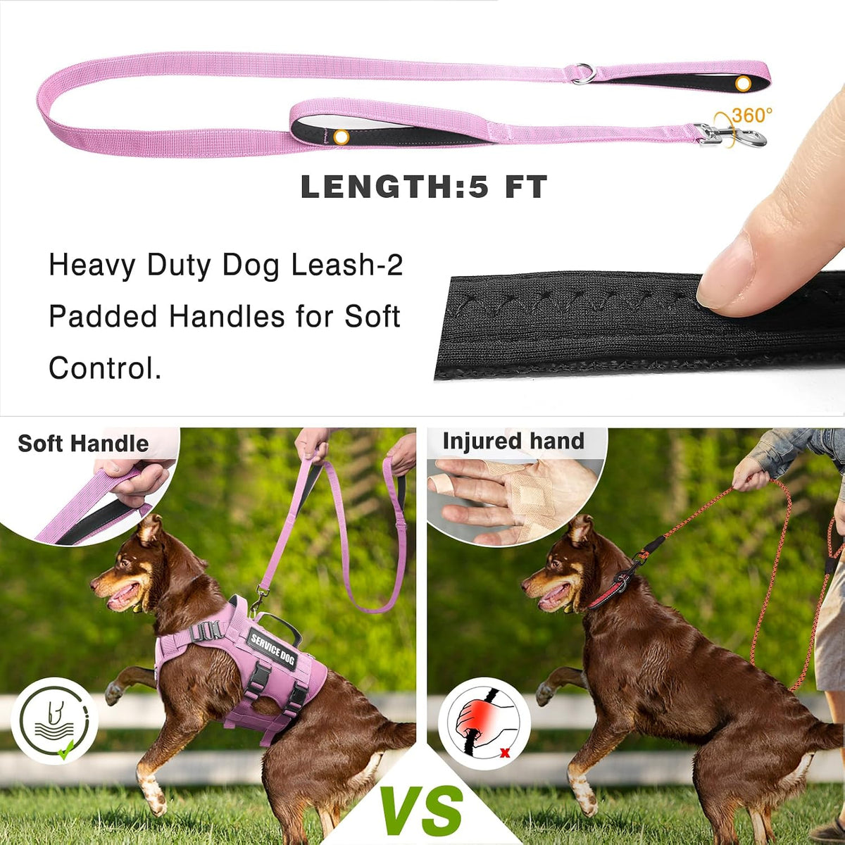 WINSEE Tactical Dog Harness with Dog Leash - Medium / Pink - image 4