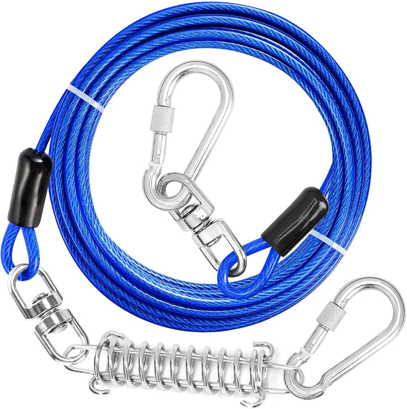 jenico Dog Tie Out Cable - 10 ft Heavy Duty Dog Lead for Yard – Essentials for Dogs - Blue / 25FT