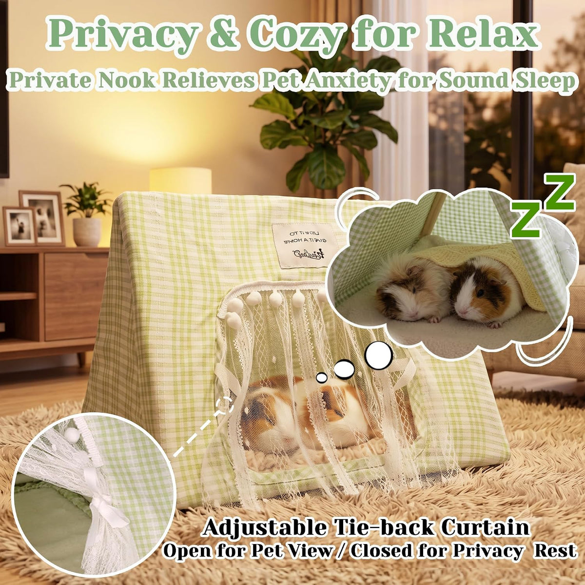 Jenvd Guinea Pig Hideout Large with Curtain - Grid / Large - image 3