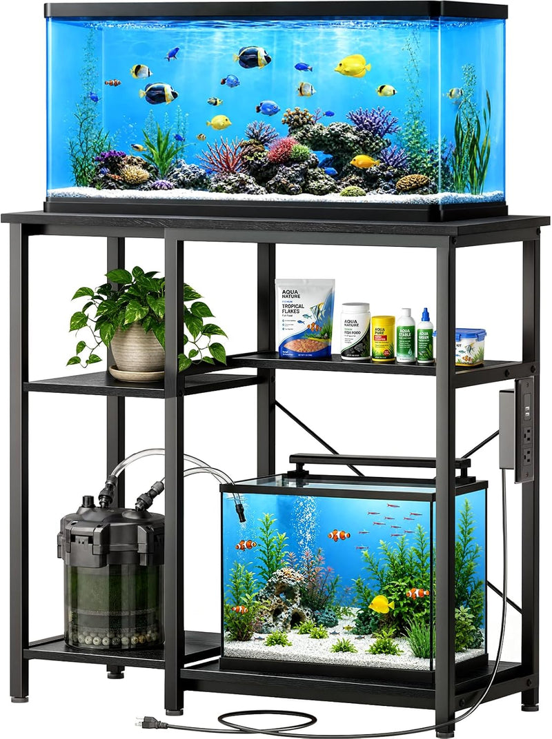 5-10 Gallon Fish Tank Stand with Storage Shelves - Black / 40 Gallon-3 Tier