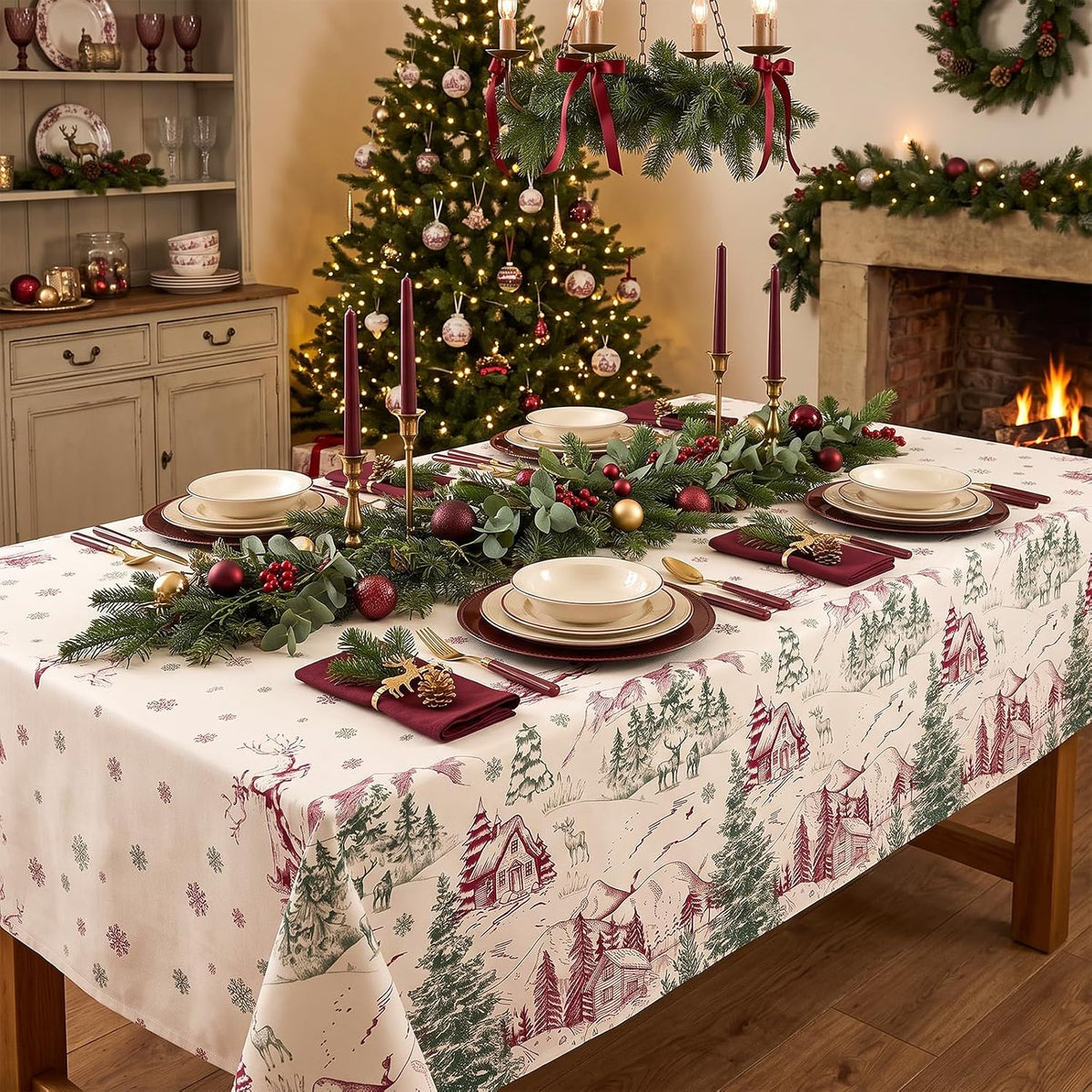3 Pack Plastic Birthday Tablecloth - Vintage Christmas Toile - image 3