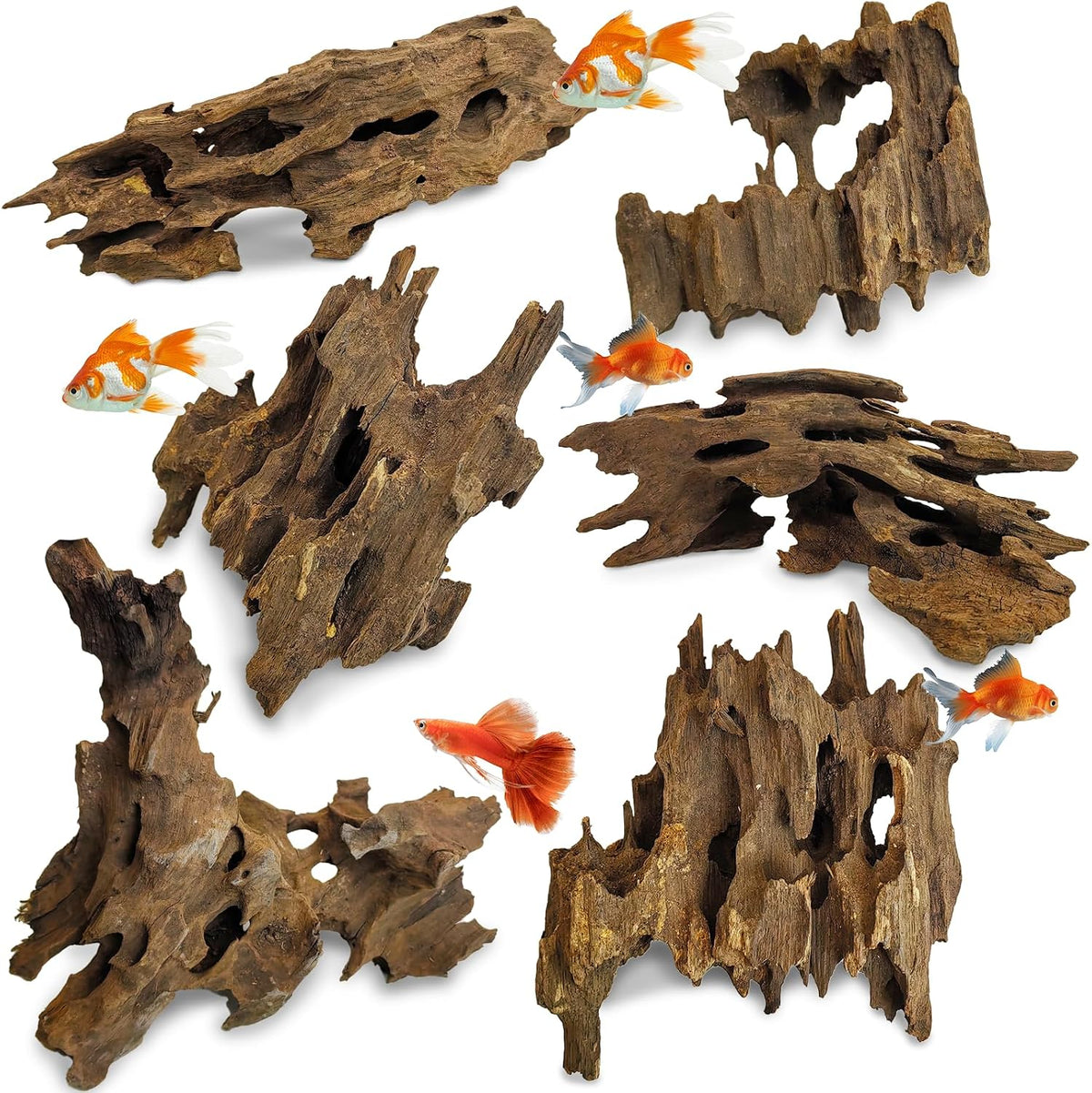 PINVNBY Natural Driftwood for Aquarium 6-11'Reptile Wood Aquarium Wood – Essentials for Fish - 6 pcs / 6" - 11"
