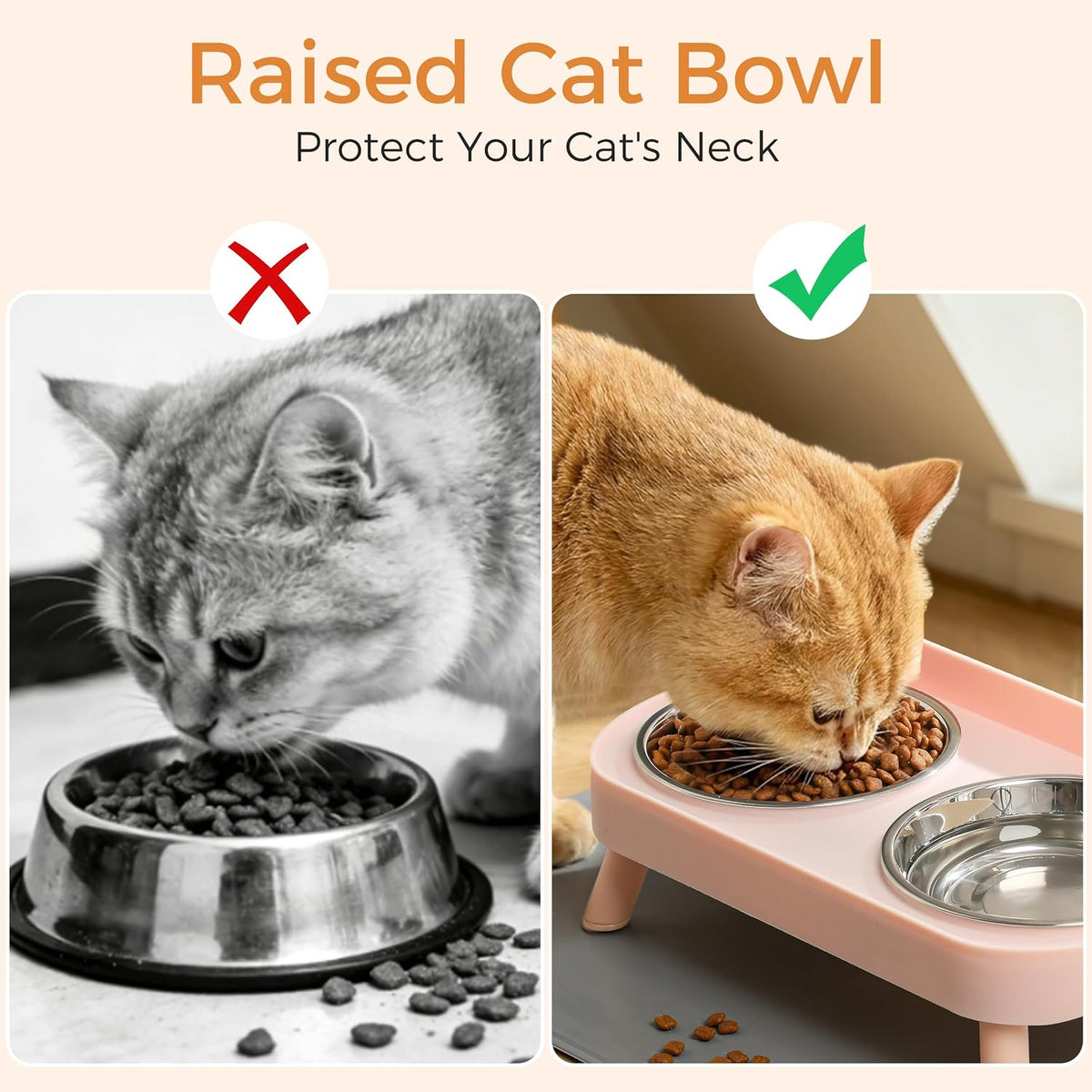 Elevated Cat Bowls Set - Raised Cat Food and Water Bowl Set with Non Slip Stand - Pet Feeding - Pink - image 2