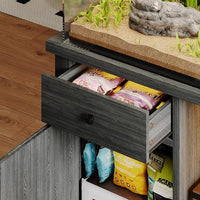 4ever2buy 55 Gallon Fish Tank Stand with LED Light & Power Outlets, 55-75 Gallon Aquarium Stand with Drawer & Barn Door, Cabinet for Fish Tank Accessories Storage for Reptile Tank, Turtle Tank, Gray