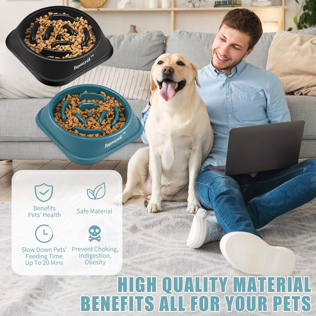 2 Pack Slow Feeder Dog Bowls for Medium Dogs & Cats – Essentials for Dogs - Medium / Black and Navy Blue - image 4