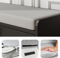 MHOM Black Modern Entryway Bench with 2 Flip Drawers, Shoe Bench with Padded Seat Cushion, Wooden Storage Bench for Bedroom and Apartment
