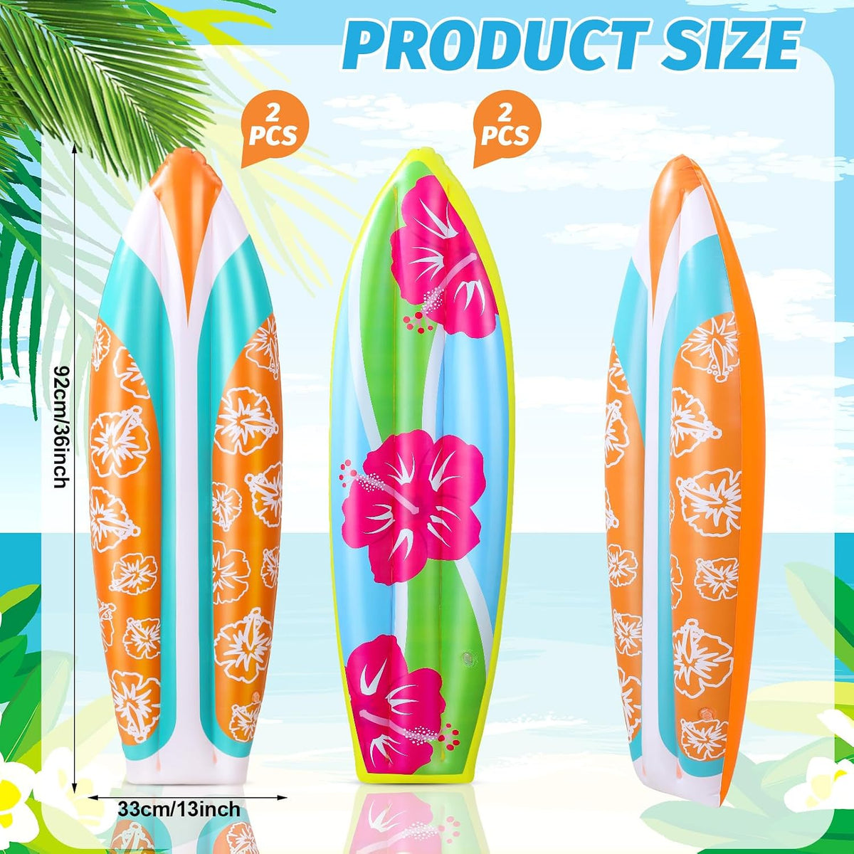 JellyArch inflatable surfboard decorations with tropical flower print, set of 4 - view 12