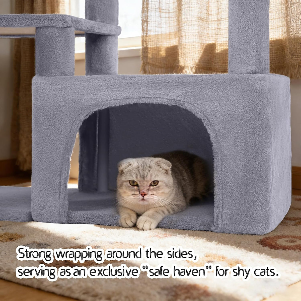 YUNIQUE Cat Tree with Cat Condo and Big Hammock, Grey – Essentials for Cats - 288 Grey - image 4