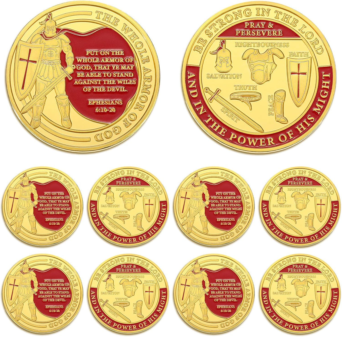 Nosiny 10 piece armor of God prayer coins in classic style alloy metal