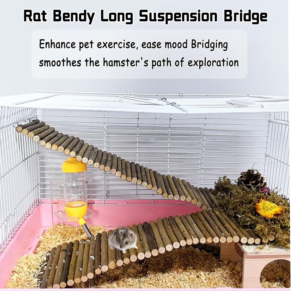 25.6 × 3.9 in Wood Hamster Bridge Rat Climb Toys for Gerbil Mouse - 2PCS 15.7x3.9in - image 4