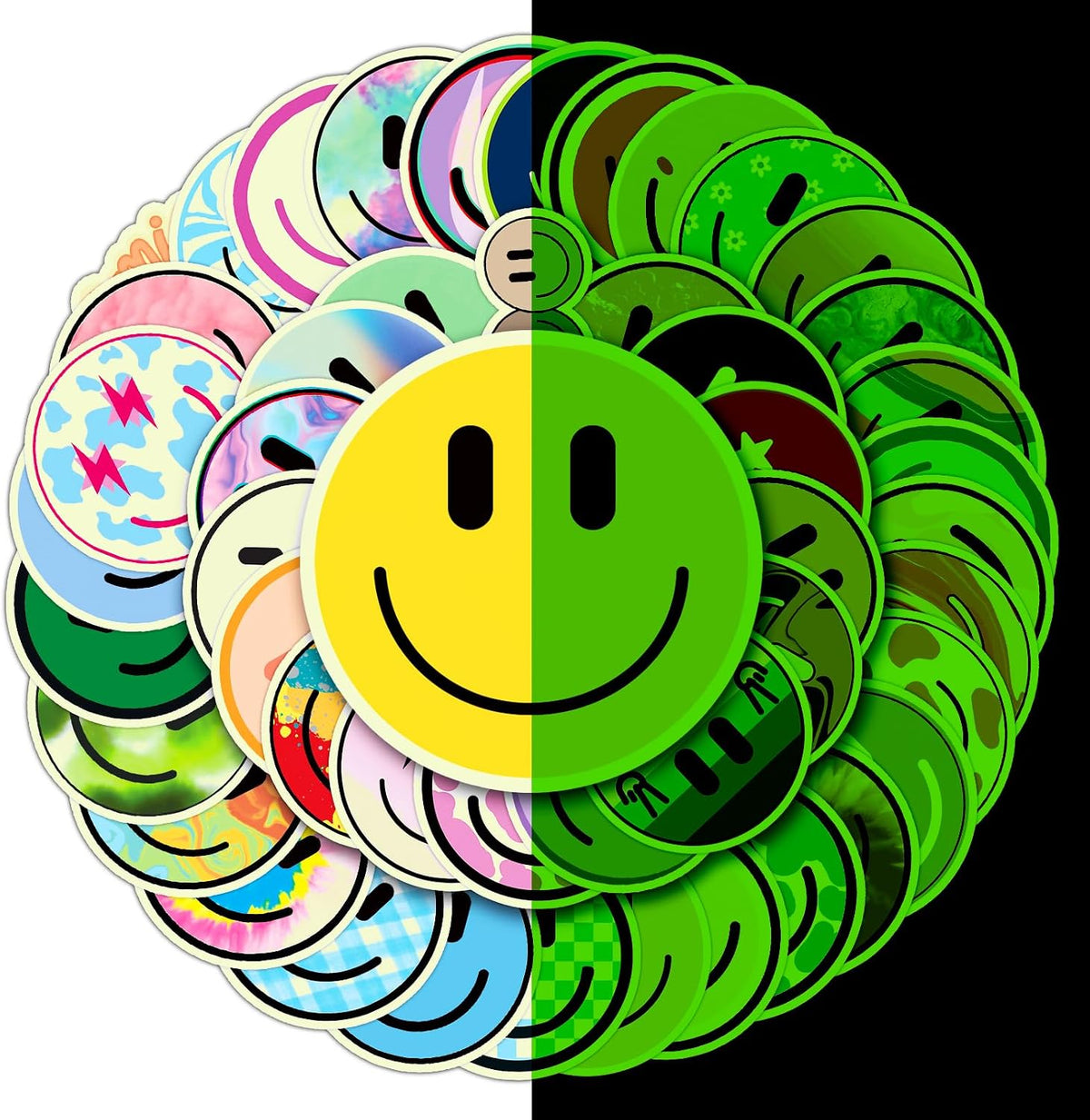 50PCS Smile Face Stickers Cute Water Bottle Stickers for Kids – Fun for Kids & Family - 50pcs Glow Stickers