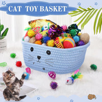 Zopeal 58 Pcs Cat Toy Set with Storage Basket Indoor, Grey - Light Blue / 9.8 Inch - image 4