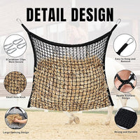 4 PCS Slow Feed Hay Net for Horses, Large Capacity Hay Bags for Horses Goats Sheep Donkey Trailer Full Day Feeding, Easy to Fill and Hang, Black, 35 x 31 Inch