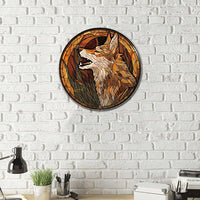 Lygond Metal Sign Tin Sign Circular Stained Glass Coyote Signs for Garden for Pub 12×12 Inches