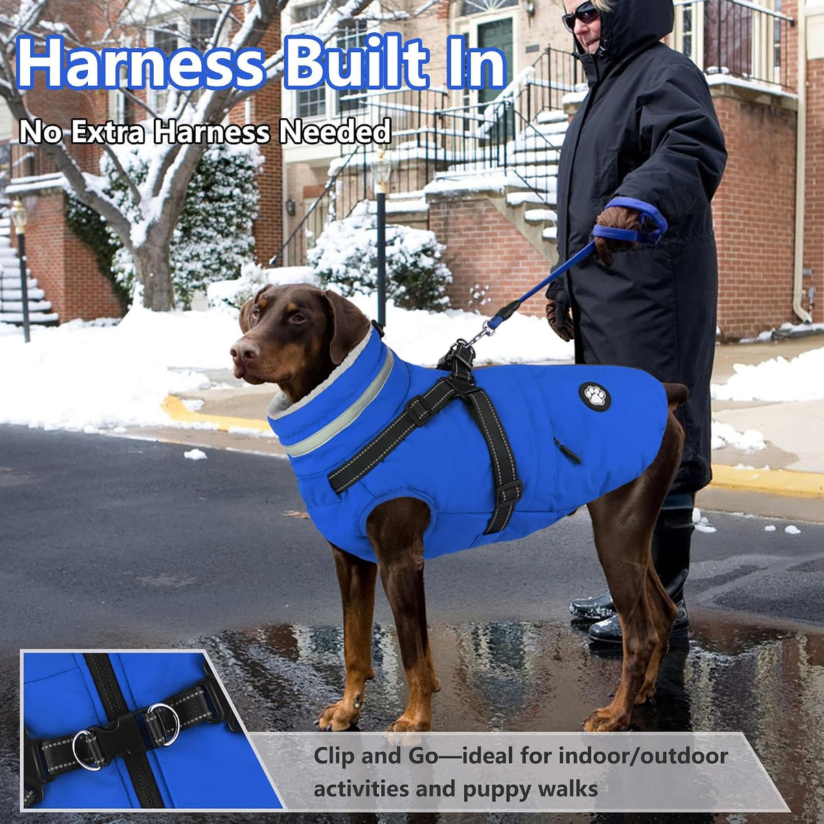 Dogcheer Dog Winter Coat with Harness - Blue / X-Large(Chest:30.3", Back:20" Neck:20.4") - image 2