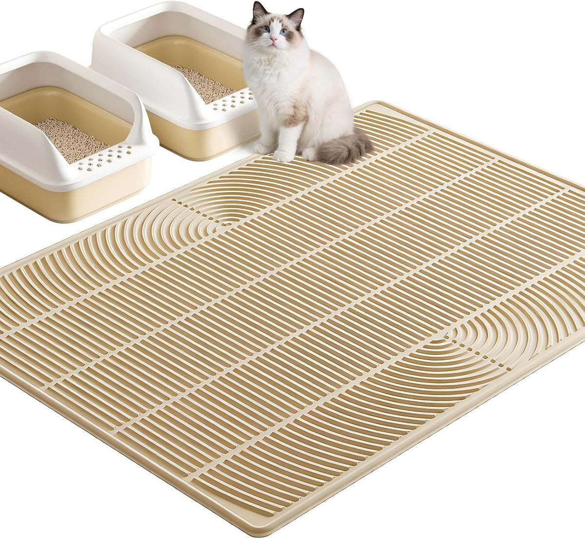 XXL Cat Litter Mat, Large Silicone Waterproof Mat - 1 Count (Pack of 1) / Khaki