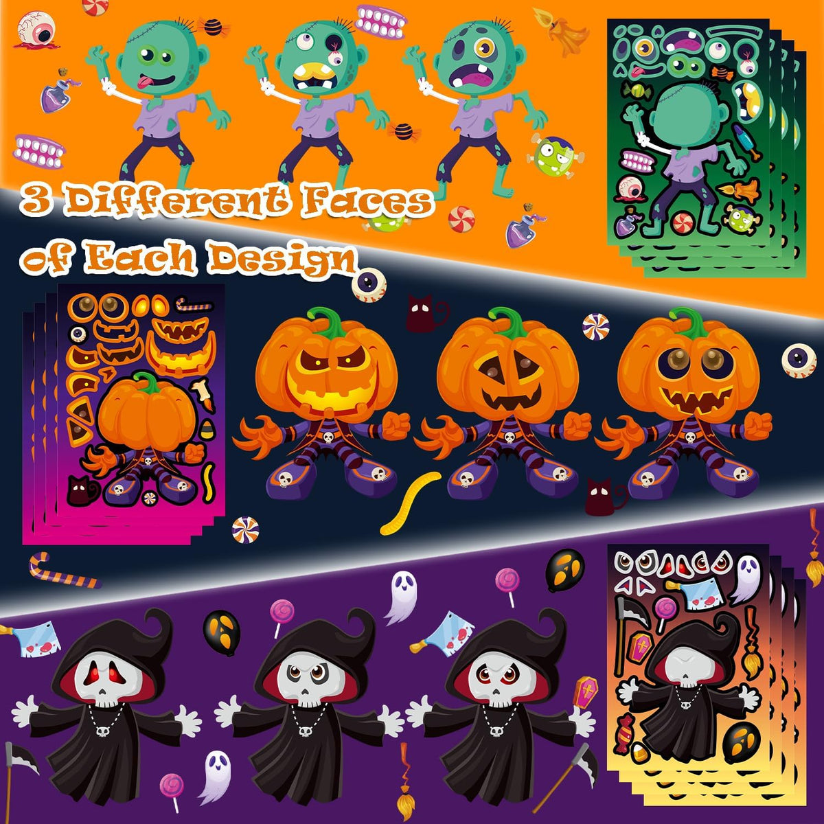Aowplc 56 Halloween Pumpkin Make-a-Face Sticker Sheets for Kids - 64 Hallween - image 4