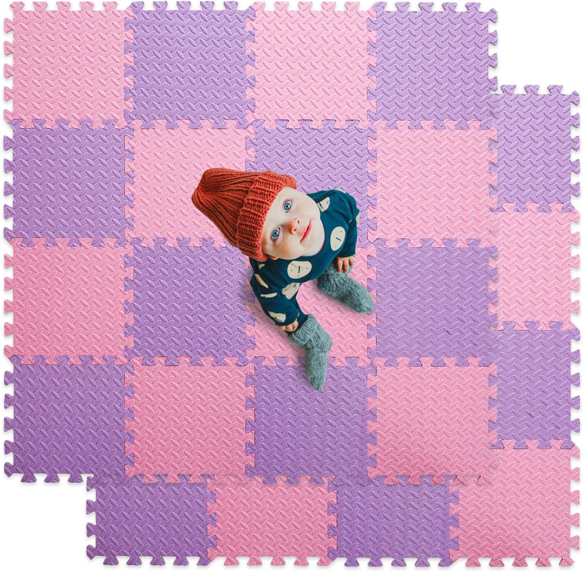 16 Tiles Foam Play Mat, Soft & Safe EVA Foam Mats for Floor - Pink/Purple
