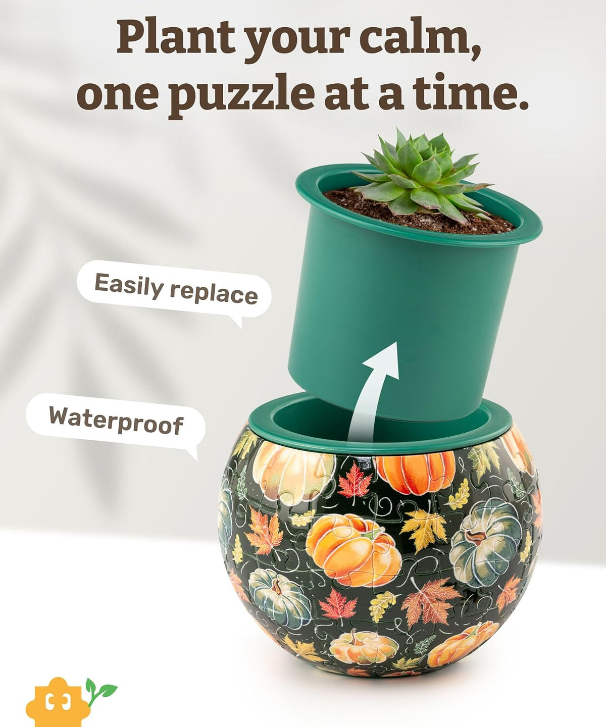PieceRelax Unique 3D Puzzle Planter, 80 Plastic Pieces [K1101] - Hello Pumpkin Season - image 4