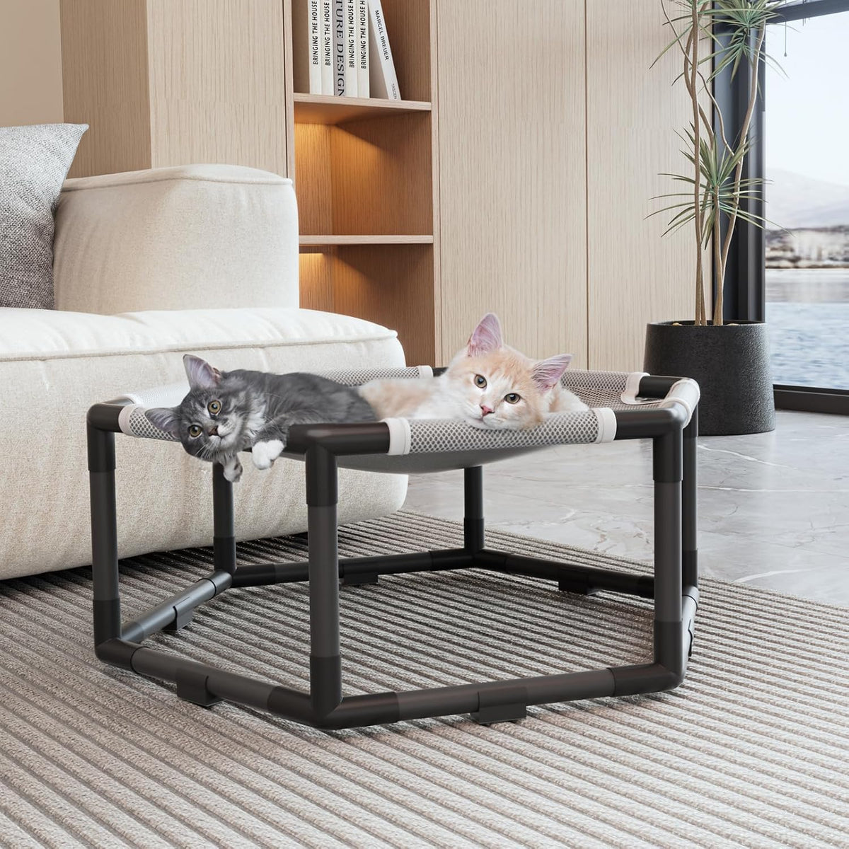 Elevated Cat Hammock Bed, Hexagon Raised Cat Swing Bed Chair Cot – Essentials for Cats - L: 23.6'' x 20.7'' x 10.6' / Grey - image 3
