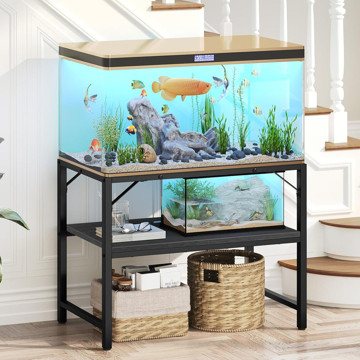 MAHANCRIS 20 Gallon Fish Tank Stand - Black / 40-50 Gallon