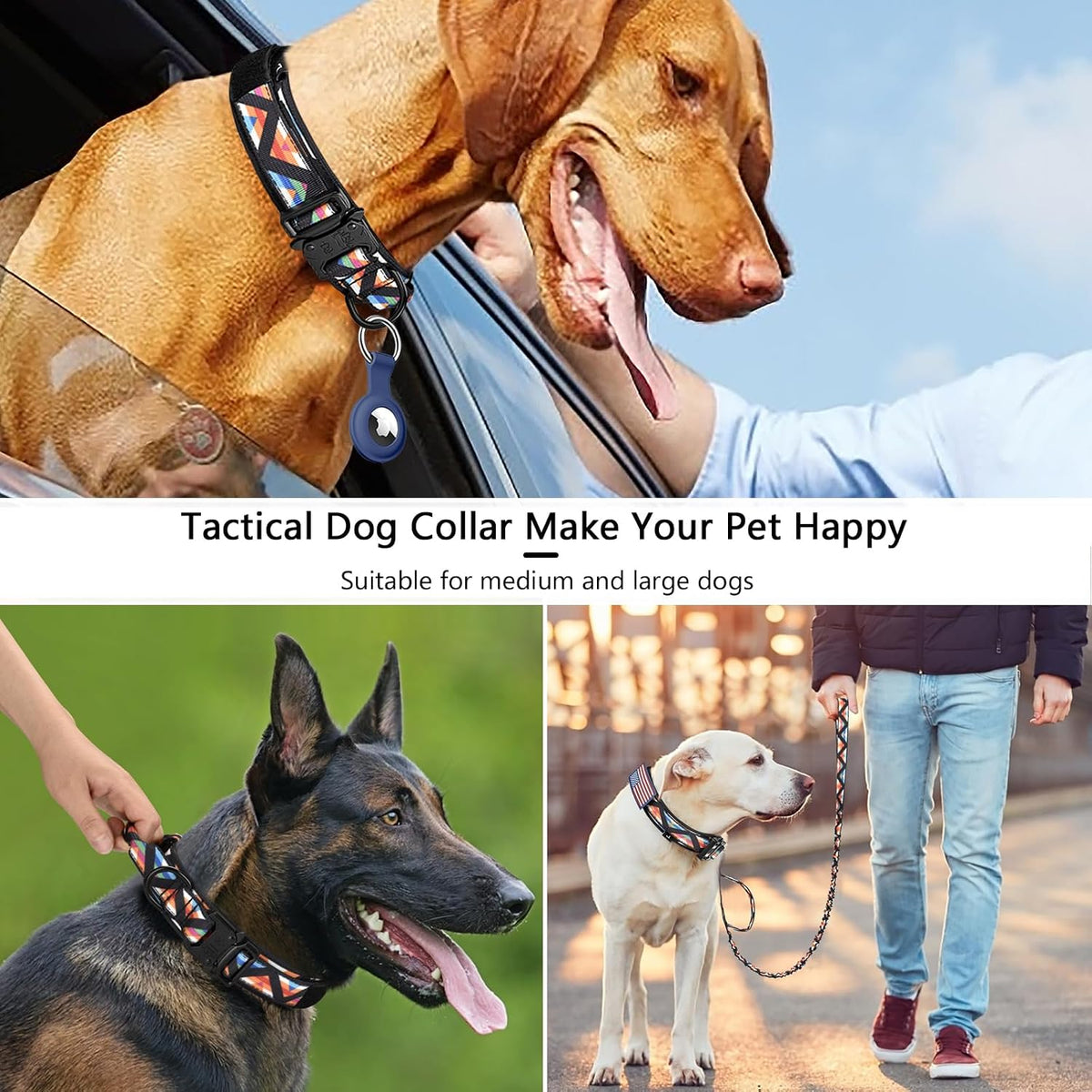DAGANXI Tactical Dog Collar - Colorful Triangle-SET / XL - image 4