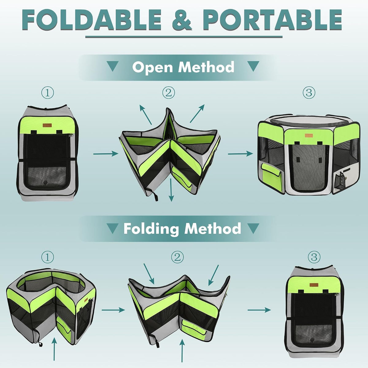 Akinerri Portable Dog Playpen - Medium / Green - image 2
