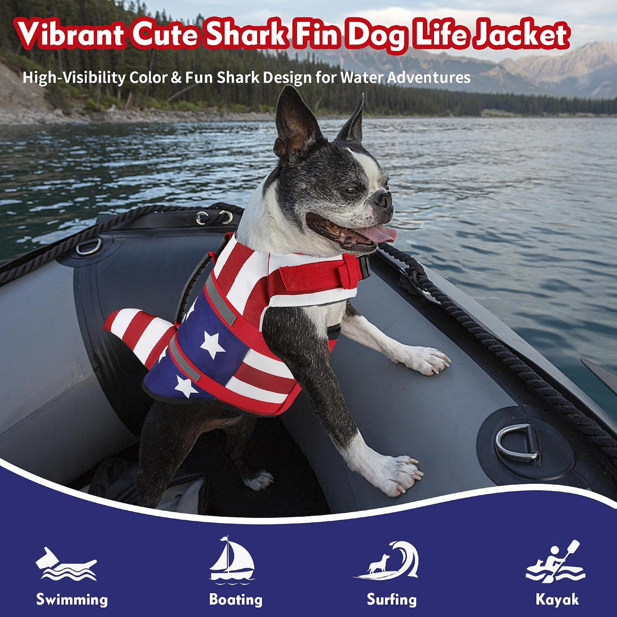 Dogcheer Dog Life Jacket, Cute Shark Dog Life Vest for Swimming Boating with Superior Buoyancy - USA flag / Medium - image 4
