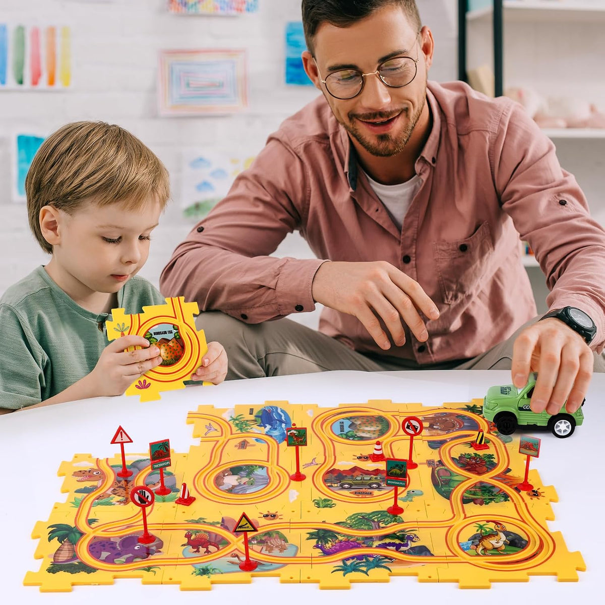 VESPRO 100PCS Car Track Set, 4 Series Puzzle Racer Play Set - 100p Puzzle Car Track Set - image 4