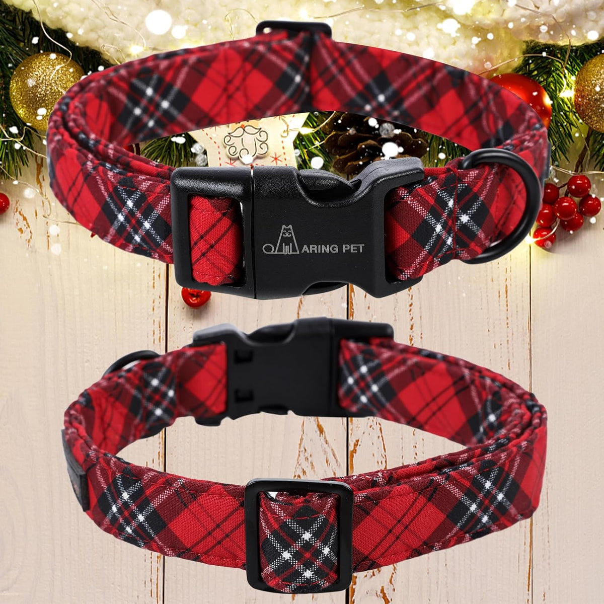 ARING PET Fall Dog Collars - Large / Christmas Black Red Plaid - image 2