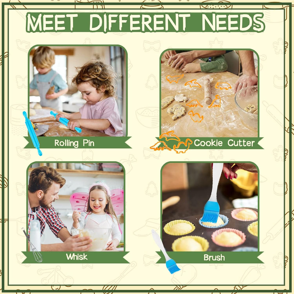 KAEGREEL Kids Baking Chef Set with Unicorn Apron and Mitt - Blue Dinosaur Apron+6 Dinosaur Cookie Cutters - image 3