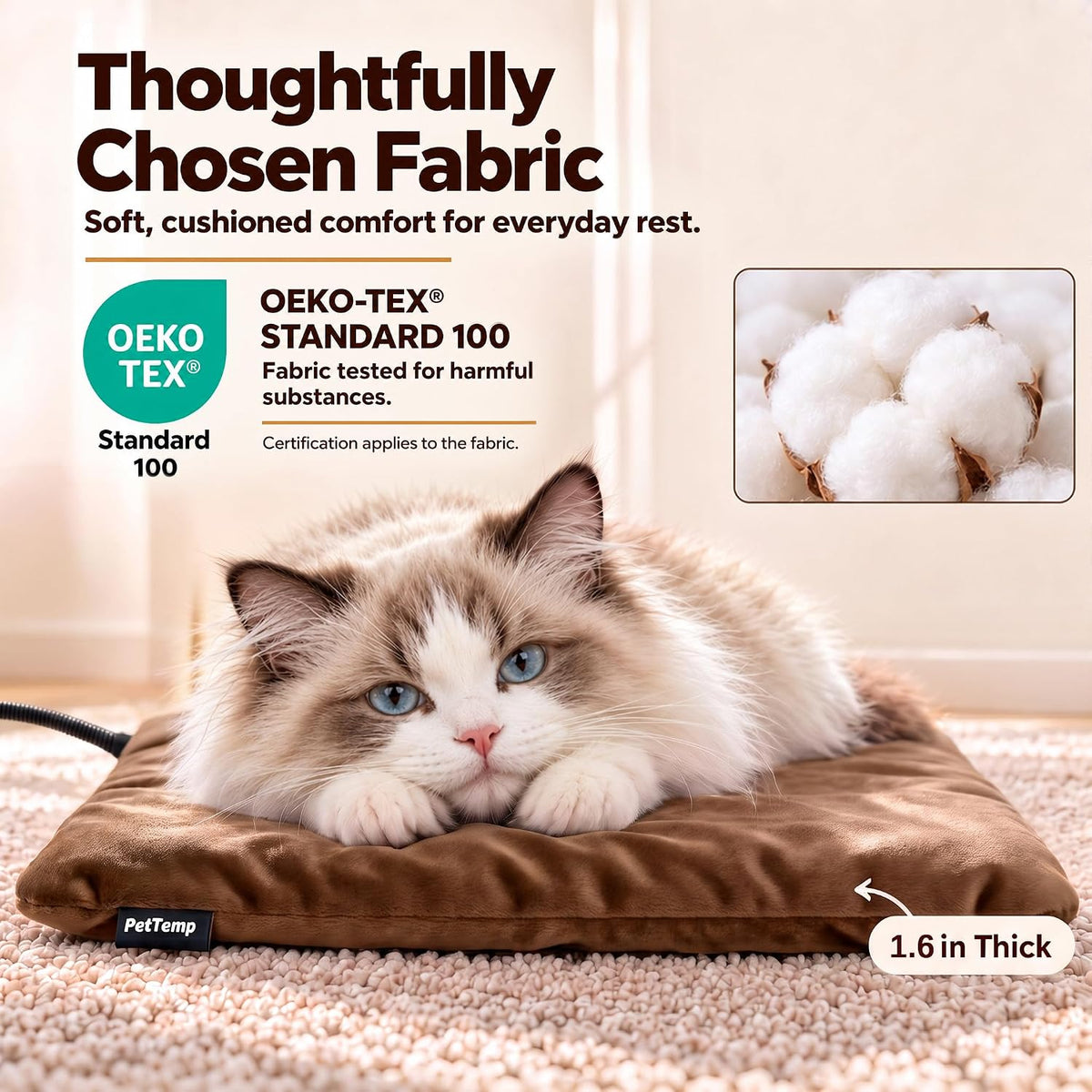 Cat Heating Pad, Heated Cat Bed, MET Safety Listed - Brown / Small: 16" x 13" x 1.6" - image 3