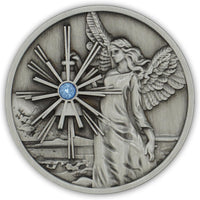 The Token Shop pewter guardian angel coin medallion with aqua crystal lantern - view 4