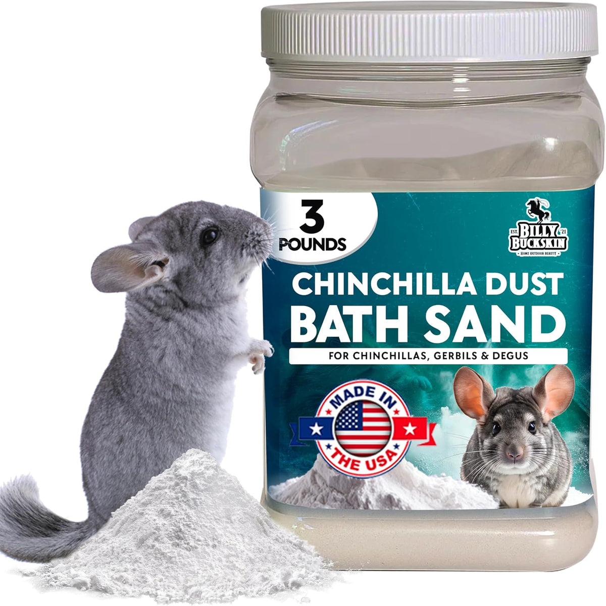 Billy Buckskin Chinchilla Dust Bath Jar, Pure Cleansing Pumice - 3 Lb.