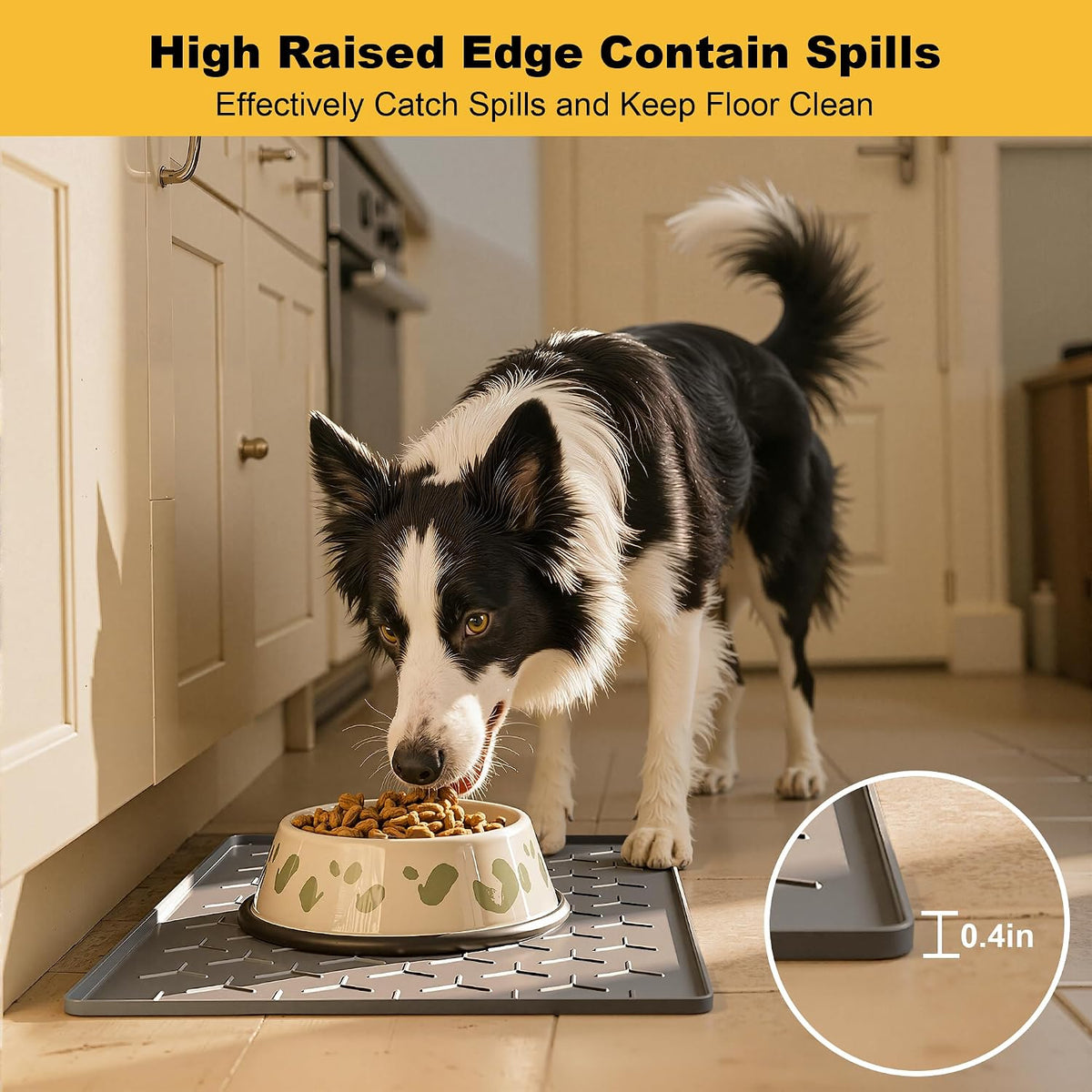 Pieviev Silicone Dog Cat Food Bowl Mat, Waterproof Raised Edge - M-24''X16'' / Dark Gray - image 2