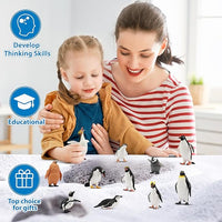 Toymany 12PCS Realistic Penguin Figurines, Plastic Polar Antarctic Animal Figures Set with Penguin Cub, Easter Eggs Cake Toppers Christmas Birthday Gift for Kids Toddlers