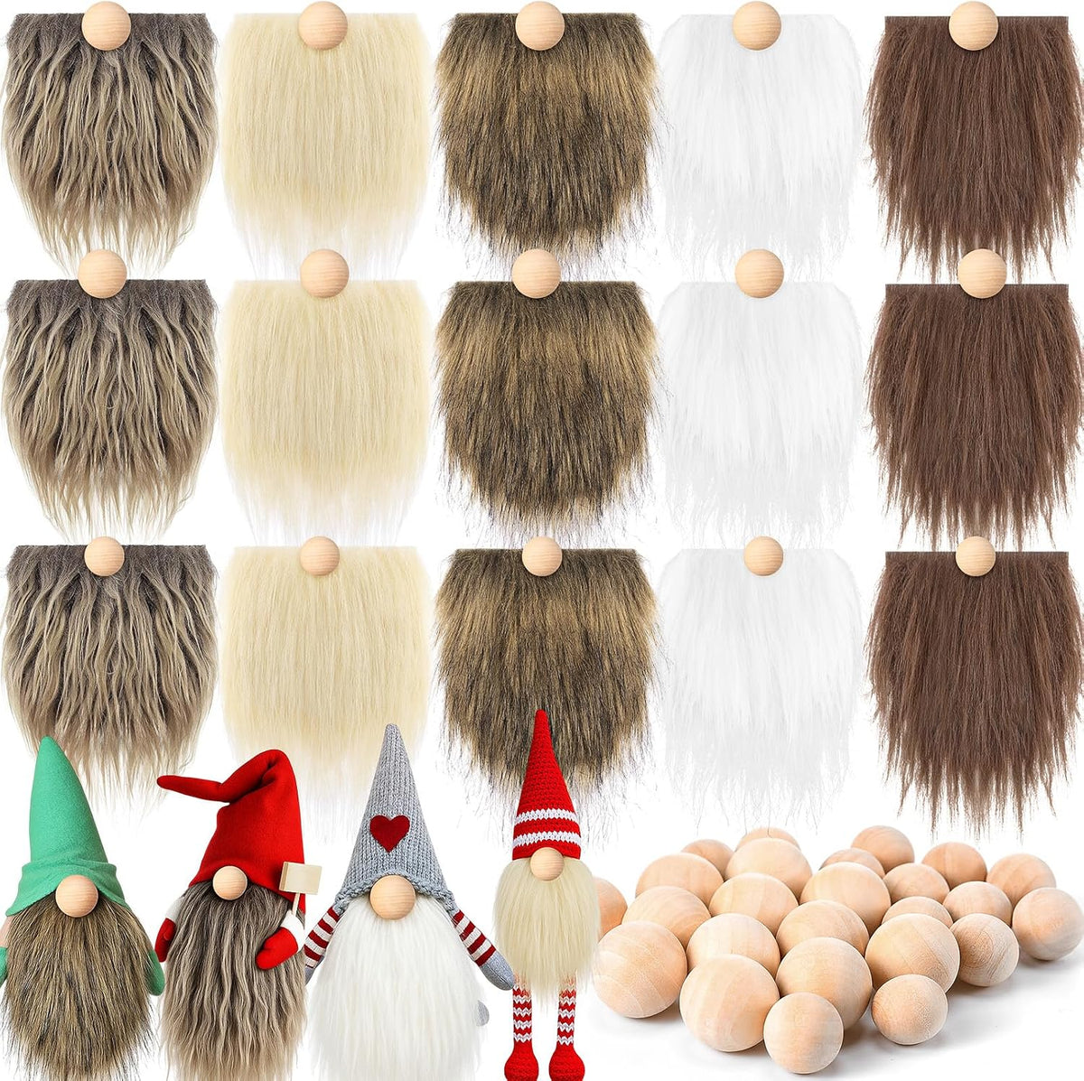 Tudomro 45 Pcs Halloween Gnome Beards for Crafting DIY Gnome Beard - White,beige,brown / 45