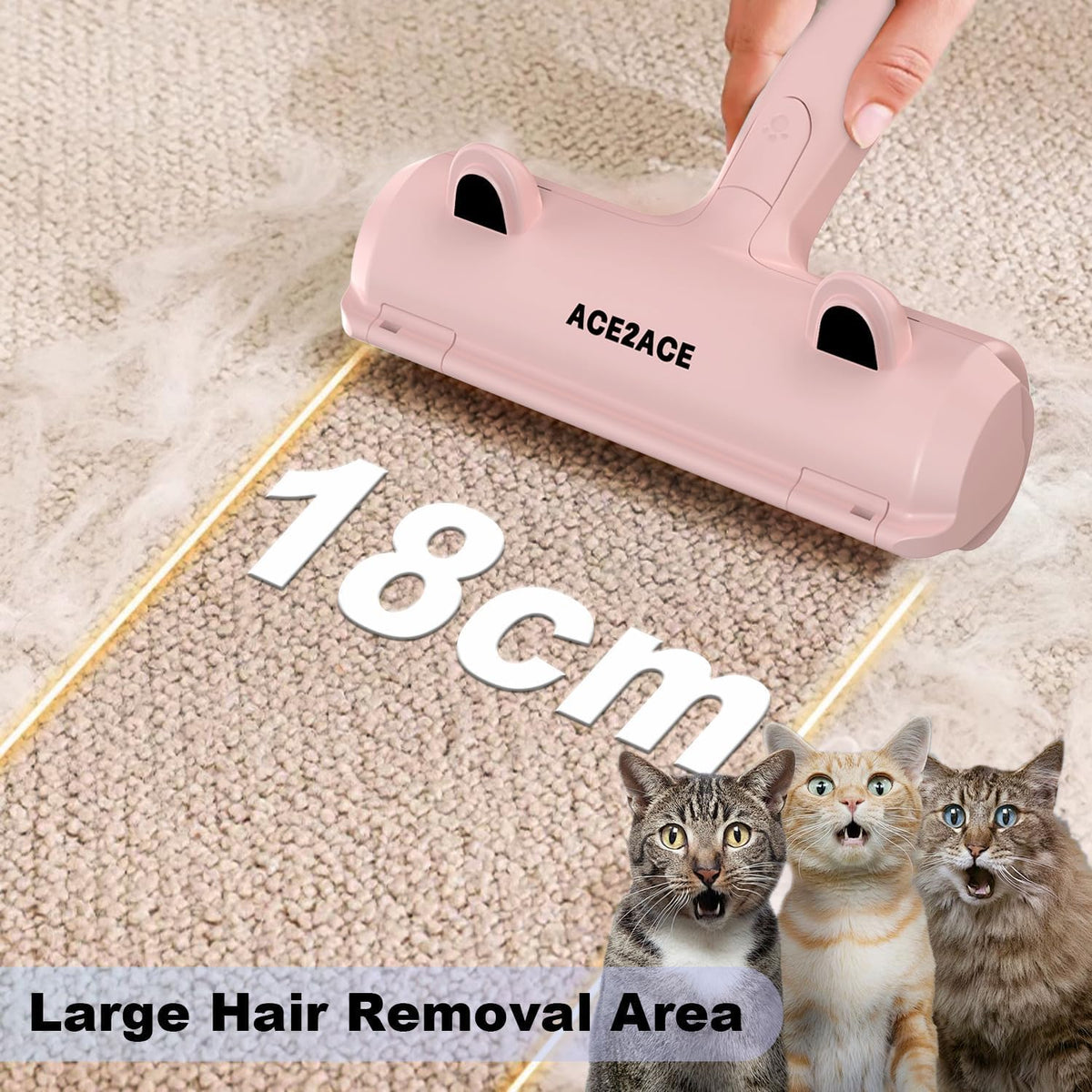 ACE2ACE Pet Hair Remover, Reusable Lint Roller for Cat and Dog Hair, White – Essentials for Cats - Pink - image 3
