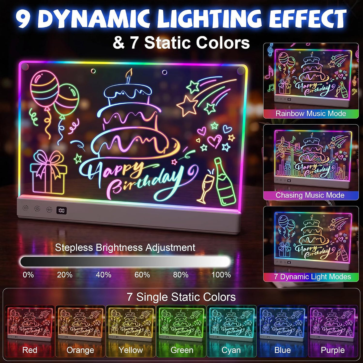 Honesorn 16’’ LED Drawing Board for kids 16 Light Effects White – Fun for Kids & Family - White - image 3